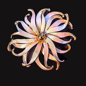 VTG 3-D Swirl FLOWER ~ Two-tone Brushed Silver/Gloss Gold Art Deco 3" Pin Brooch